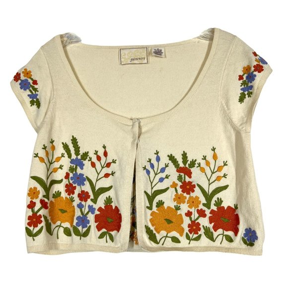 Anthropologie Sweaters - Anthro Guinevere Floral Embroidered Crop Cardigan Small Medium